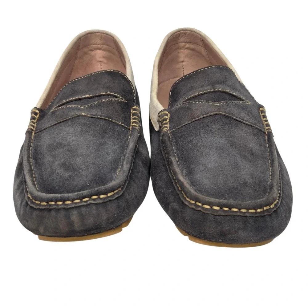 Donald J Pliner Loafers Mens 9.5 Grey Suede Penny Driver Contrast Stitch Slip On